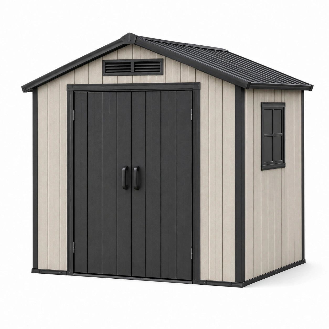 Abri de jardin 213 x 130 x 190 cm en acier beige et noir avec portes doubles pour rangement extérieur