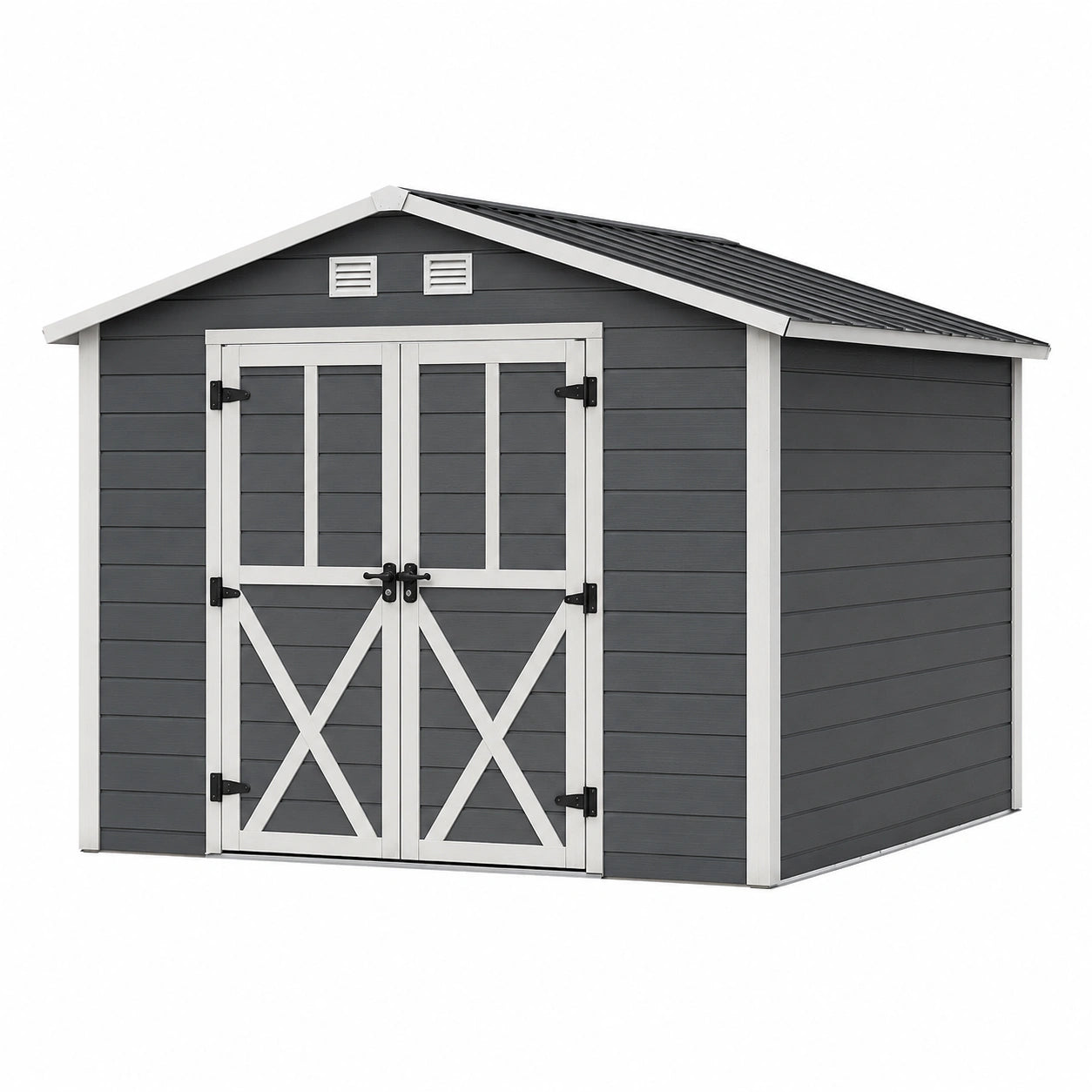 Abri de jardin 240 x 180 x 200 cm en résine gris anthracite blanc pour rangement extérieur style contemporain