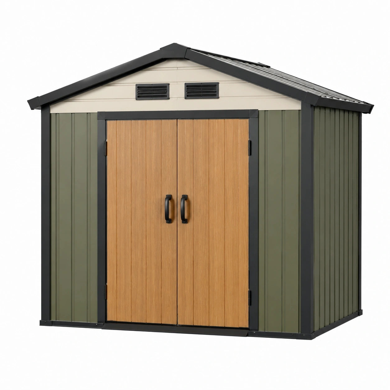 Abri de jardin 213 x 130 x 180 cm en acier vert effet bois avec double porte