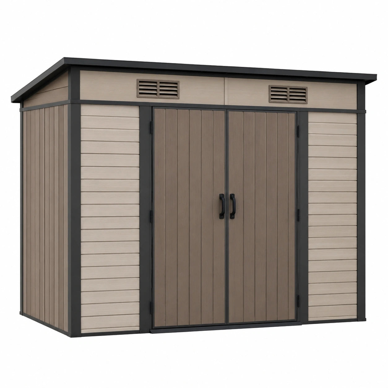 Abri de jardin 180 x 120 x 190 cm en résine gris taupe avec double porte ventilé