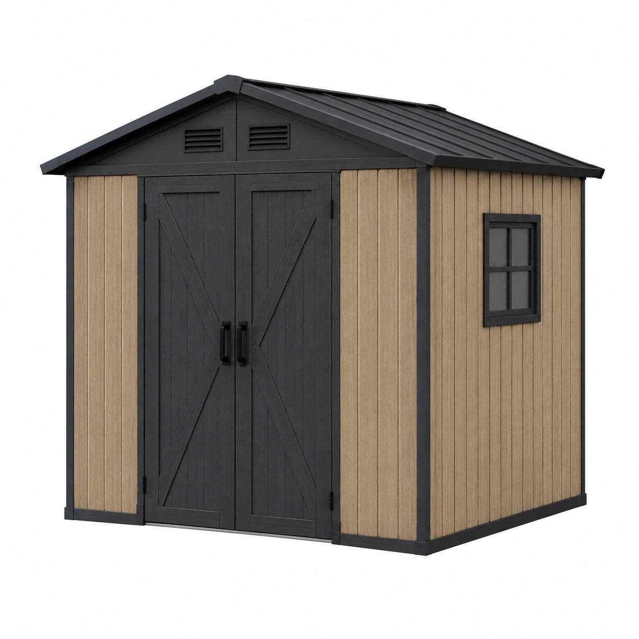 Abri de jardin 226 x 185 x 200 cm en résine beige et noir - rangement extérieur à double porte