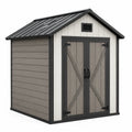 Abri de jardin 180 x 120 x 190 cm en résine gris anthracite à double porte toit incliné