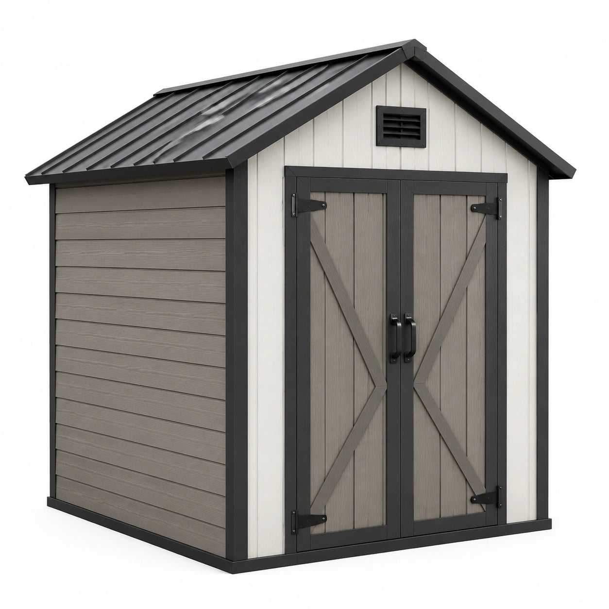 Abri de jardin 180 x 120 x 190 cm en résine gris anthracite à double porte toit incliné
