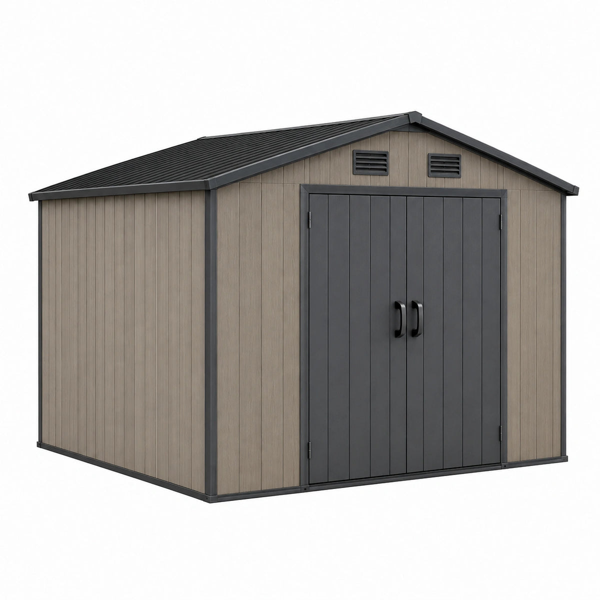 Abri de jardin 213 x 191 x 195 cm en résine gris brun avec double porte ventilé