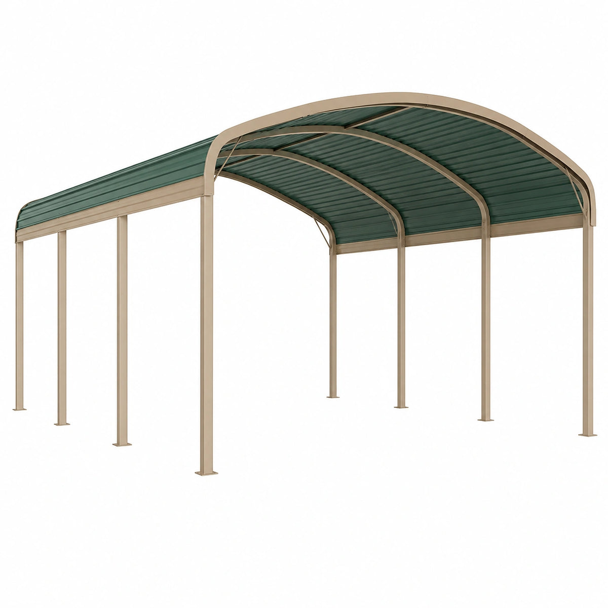 Abri voiture 500 x 300 x 250 cm acier beige et polycarbonate vert à toit arqué