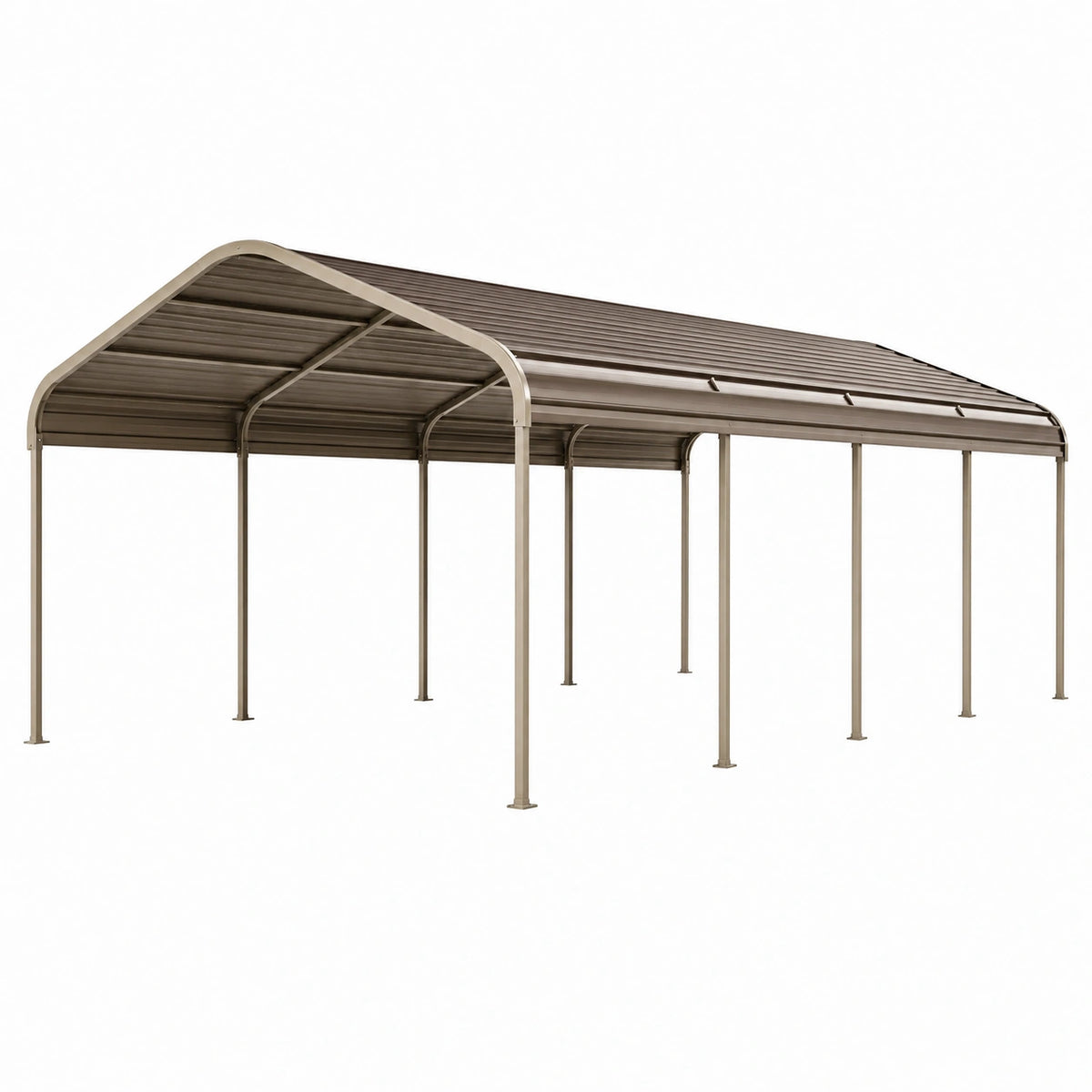 Abri voiture 600 x 300 x 270 cm en acier taupe avec toit incliné