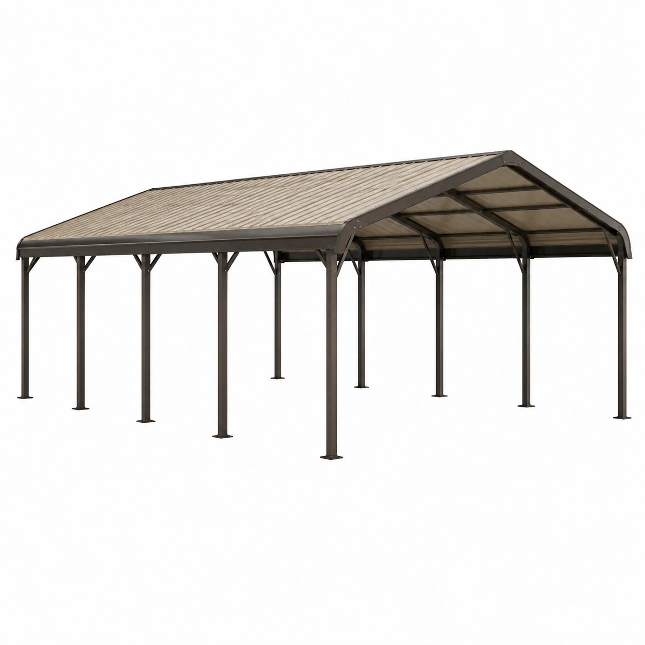 Carport 600 x 300 x 270 cm acier brun avec toit translucide pour extérieur
