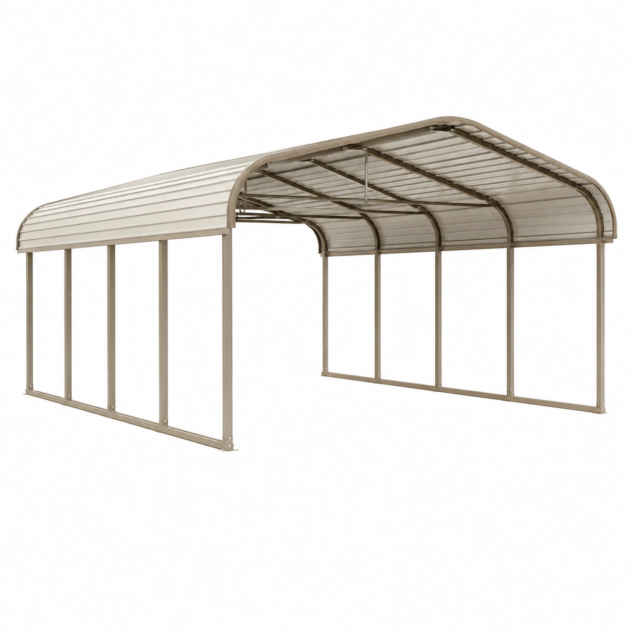 Abri voiture 500 x 300 x 240 cm en aluminium taupe avec toit cintré translucide