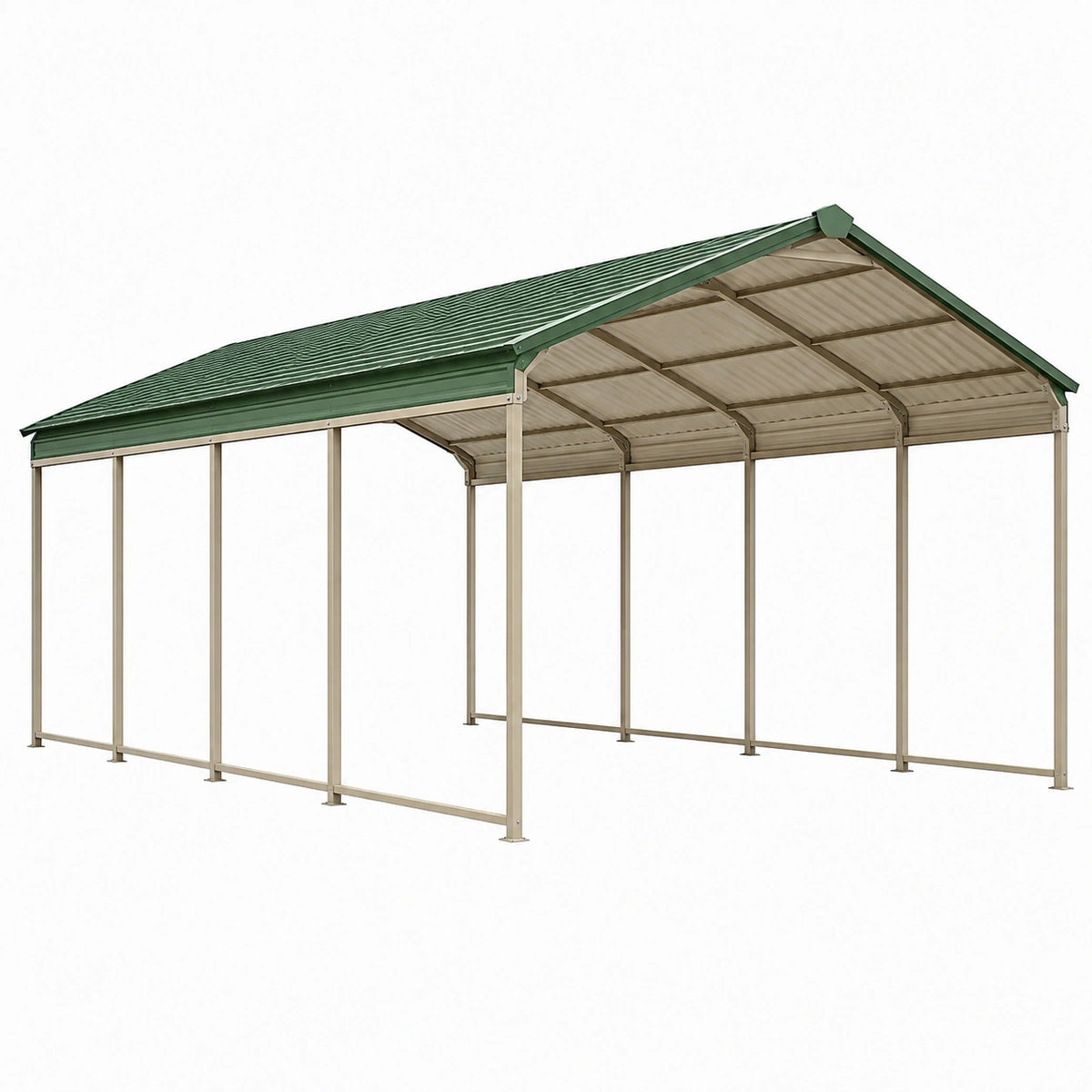 Abri voiture 600 x 300 cm acier vert toit à deux pentes pour extérieur