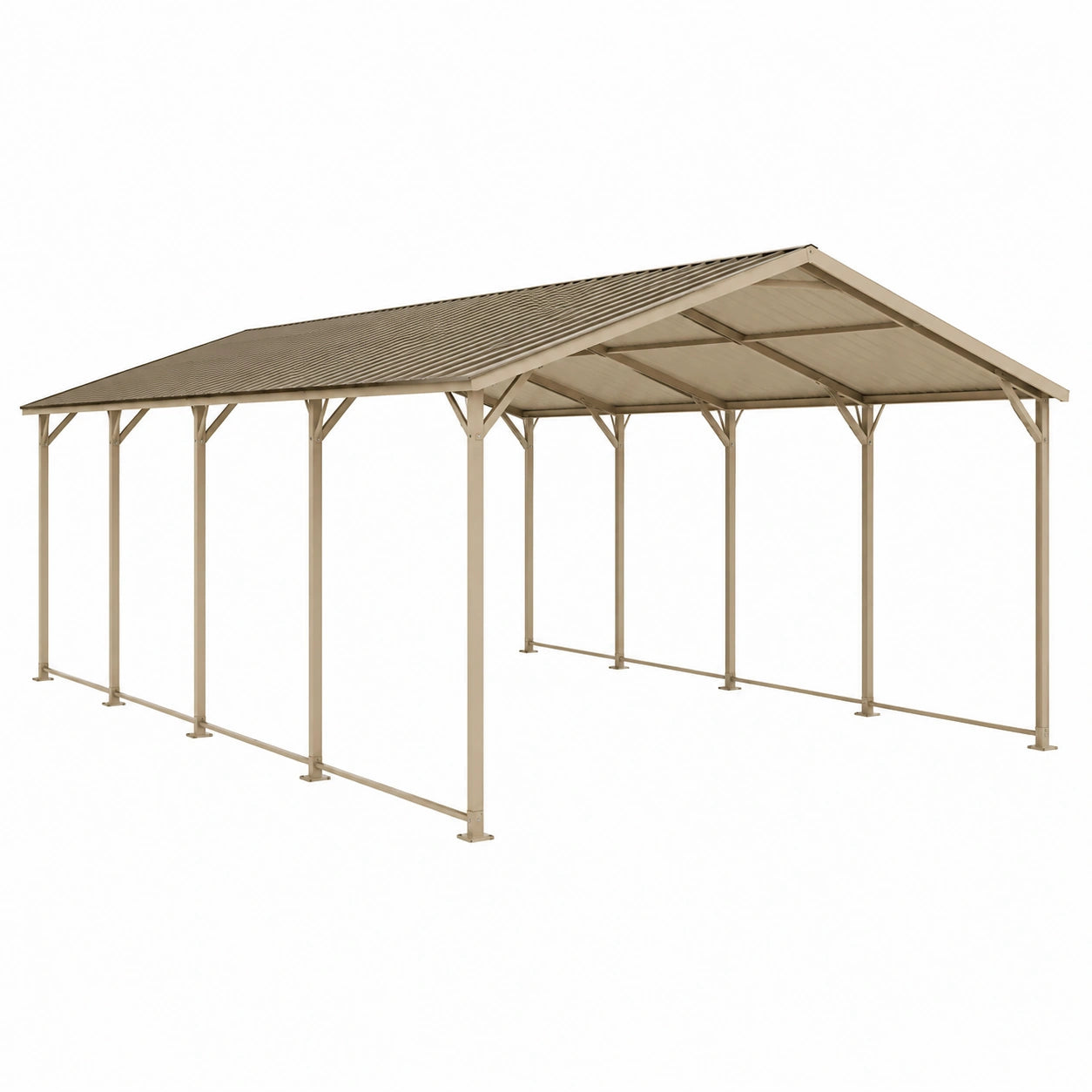 Abri voiture 600 x 300 x 270 cm en acier beige avec toit incliné
