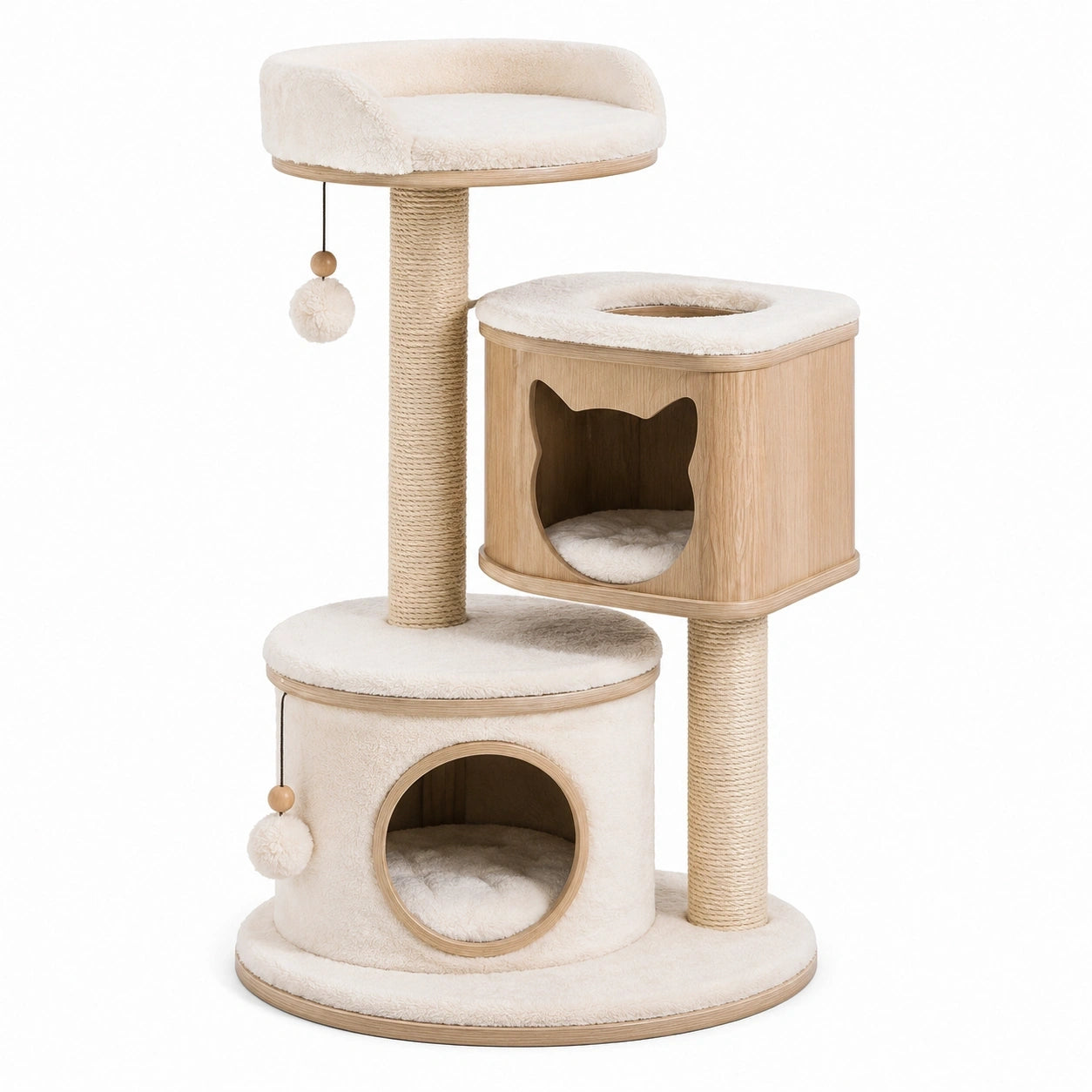 Arbre à chat 60 x 50 x 120 cm en bois beige avec poteaux en sisal aire de repos et griffoir