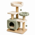 Arbre à chat 60 x 60 x 150 cm en sisal et tissu peluche vert crème avec griffoirs et plateformes
