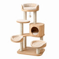 Arbre à chat 70 x 50 x 150 cm en bois beige avec poteaux en sisal et niches de repos