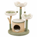 Arbre à chat 52 x 120 cm en bois et sisal vert avec niches et plateformes