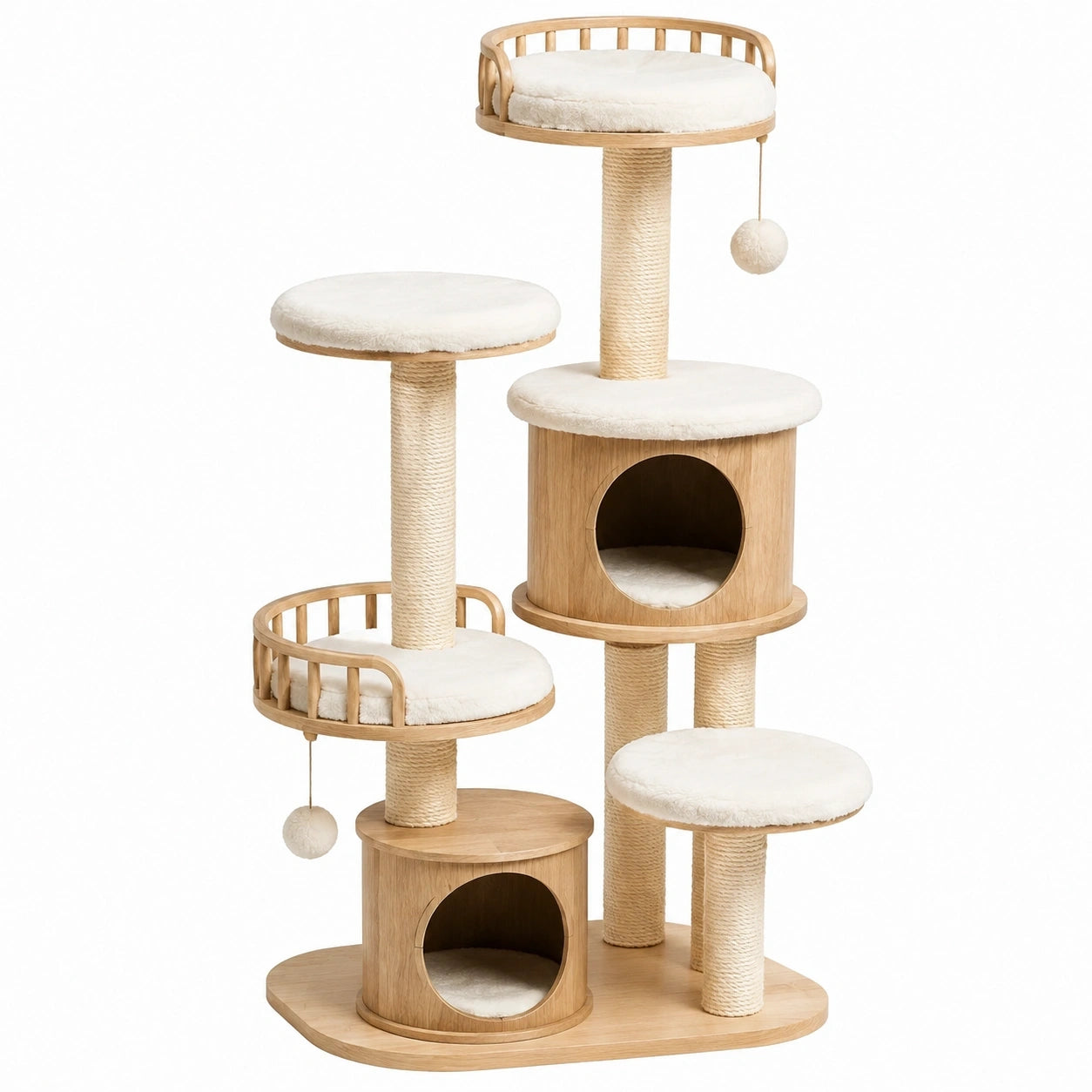 Arbre à chat 120 x 60 x 170 cm en bois beige avec poteaux en sisal et niches de repos
