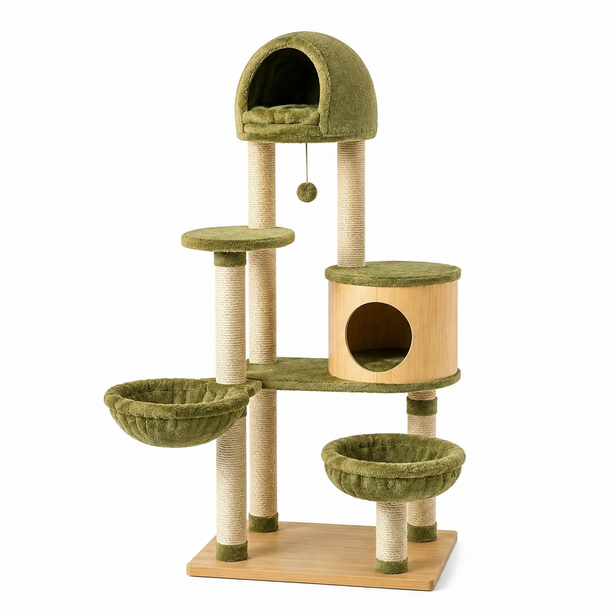 Arbre à chat 60 x 60 x 150 cm en sisal vert avec niches plateformes et hamacs
