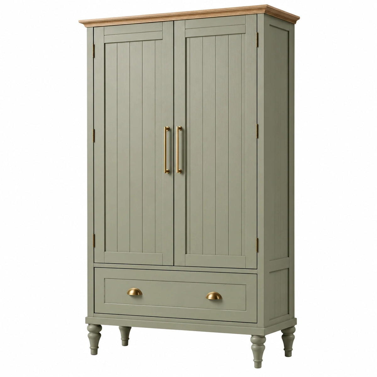 Armoire 100 x 55 x 190 cm en bois vert sauge style classique avec tiroir