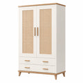 Armoire de rangement 100 x 50 x 180 cm en bois blanc et naturel avec cannage style scandinave