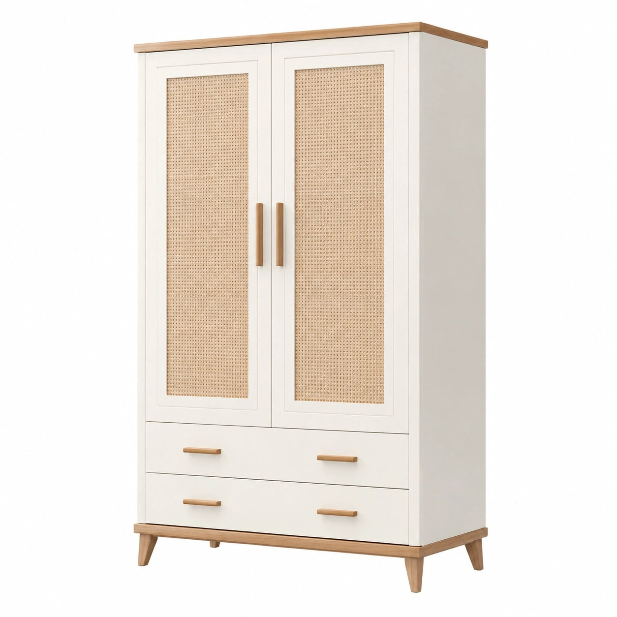 Armoire de rangement 100 x 50 x 180 cm en bois blanc et naturel avec cannage style scandinave
