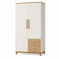 Armoire de rangement 90 x 50 x 180 cm en panneaux de bois blanc et bois clair à 2 portes 2 tiroirs style scandinave