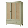 Armoire de rangement 120 x 55 x 190 cm en bois vert sauge avec cannage style naturel