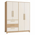 Armoire de rangement 160 x 55 x 200 cm en panneaux de bois blanc et chêne à 4 portes et 3 tiroirs