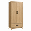 Armoire de rangement 90 x 50 x 180 cm en bois chêne clair avec 2 portes et tiroir style scandinave