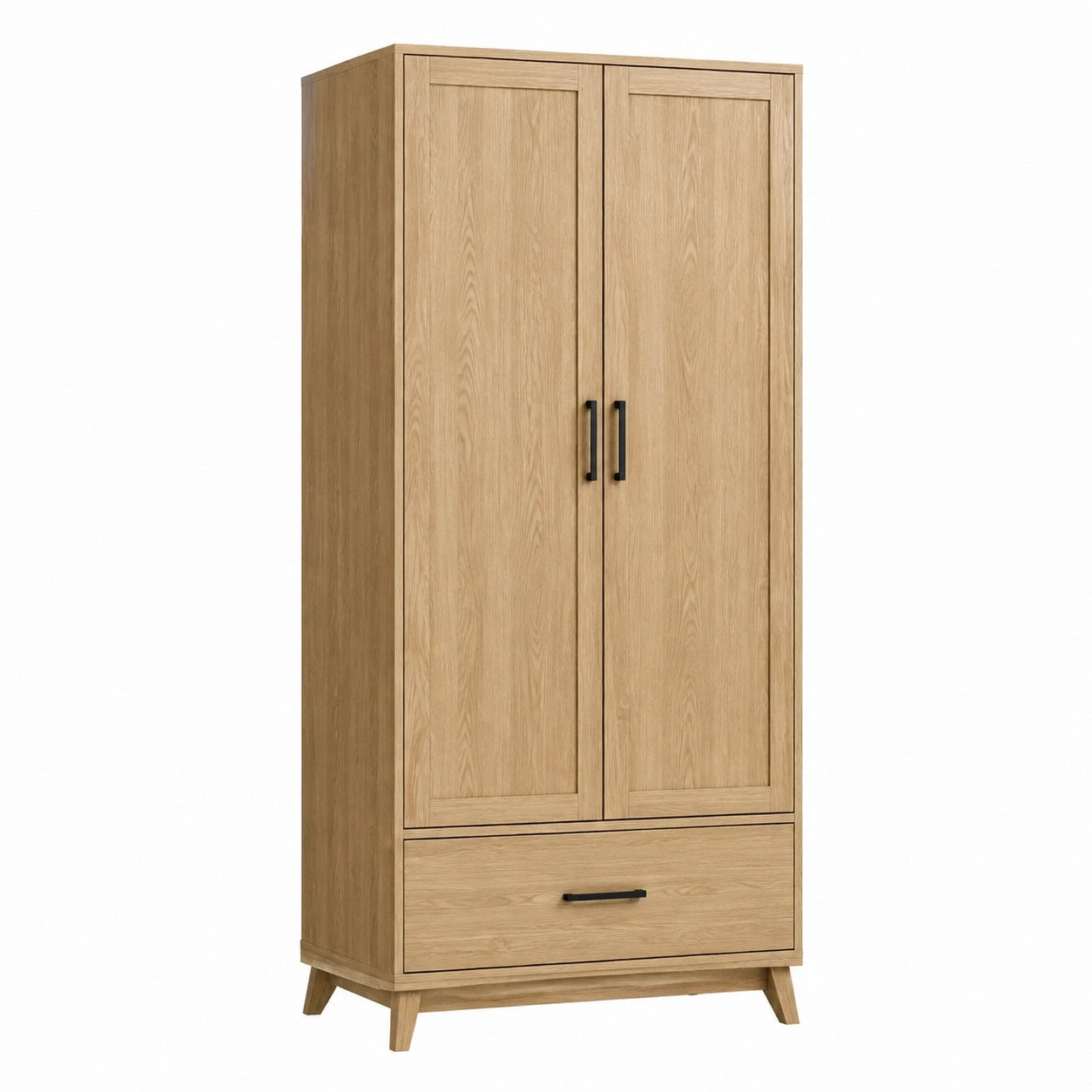 Armoire de rangement 90 x 50 x 180 cm en bois chêne clair avec 2 portes et tiroir style scandinave