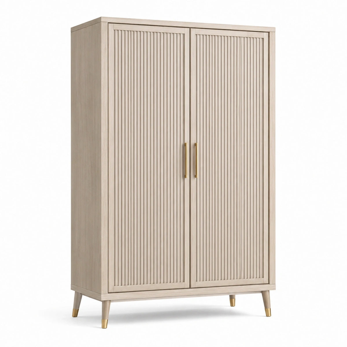Armoire 100 x 45 x 180 cm en bois beige à 2 portes rainurées style contemporain