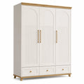 Armoire 3 portes 150 x 55 x 200 cm en bois blanc et naturel avec tiroirs style contemporain