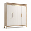 Armoire 4 portes 160 x 60 x 200 cm en panneaux de bois blanc beige rainurée contemporaine