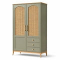 Armoire de rangement 100 x 50 x 180 cm en bois vert olive avec cannage portes et tiroirs